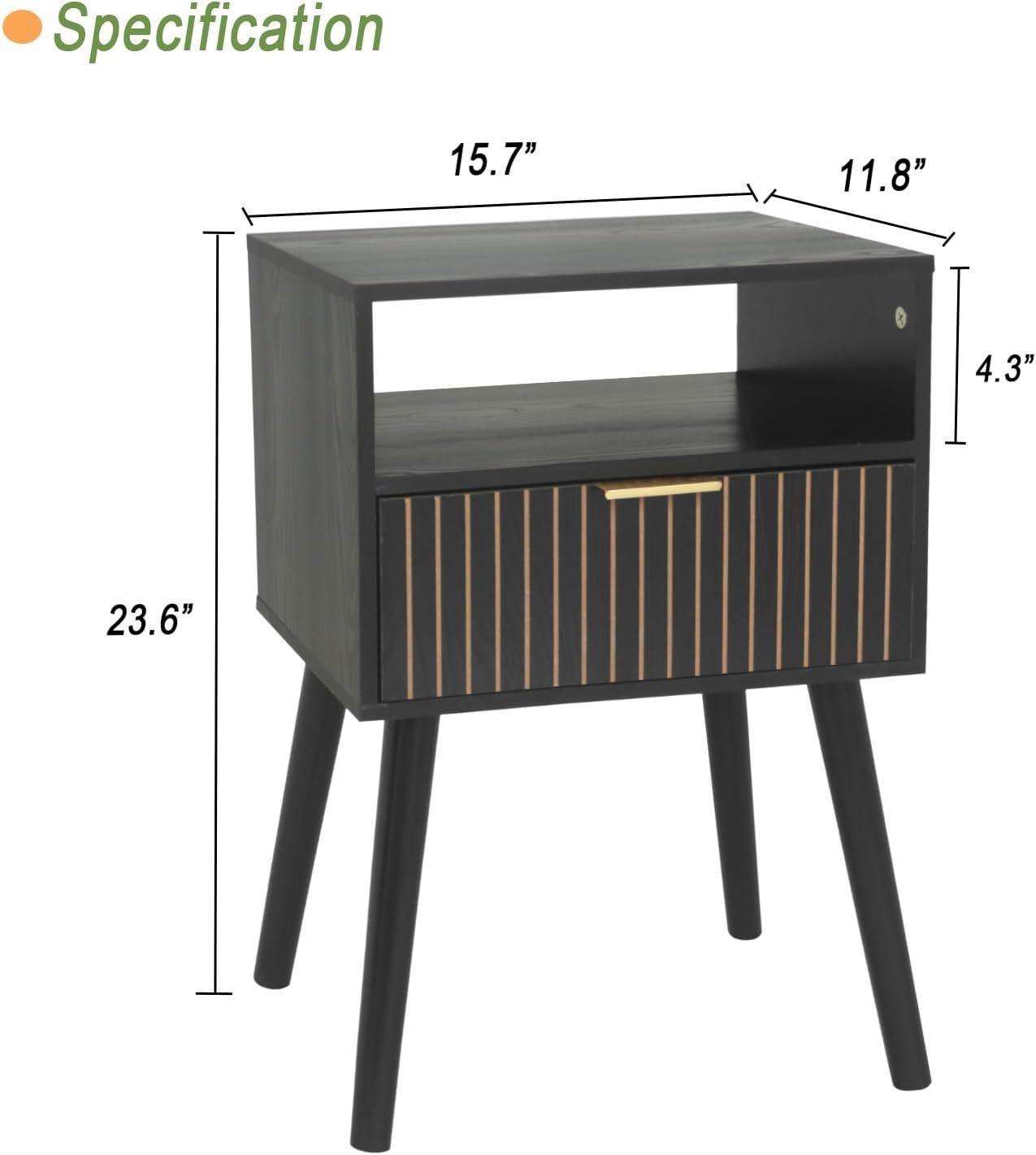 Black Nightstand with Drawer and Open Shelf - Image 2