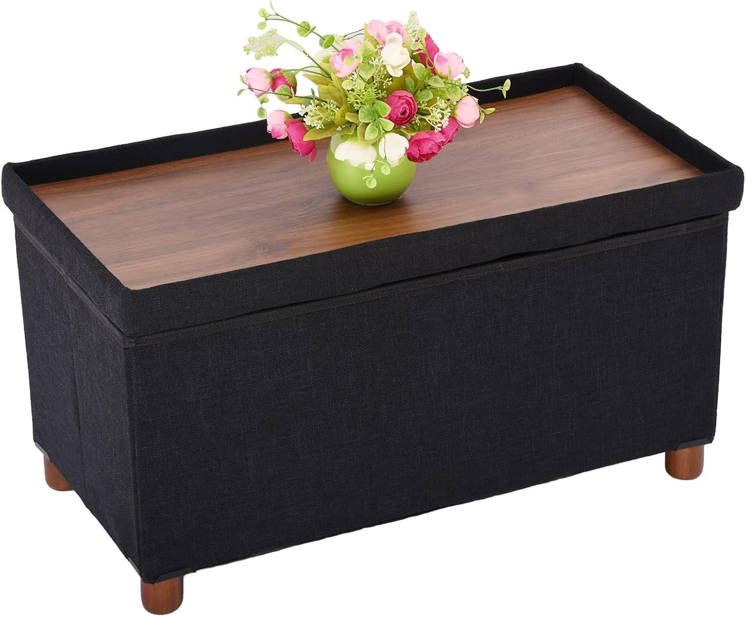 30-Inch Storage Ottoman Bench with Wooden Legs