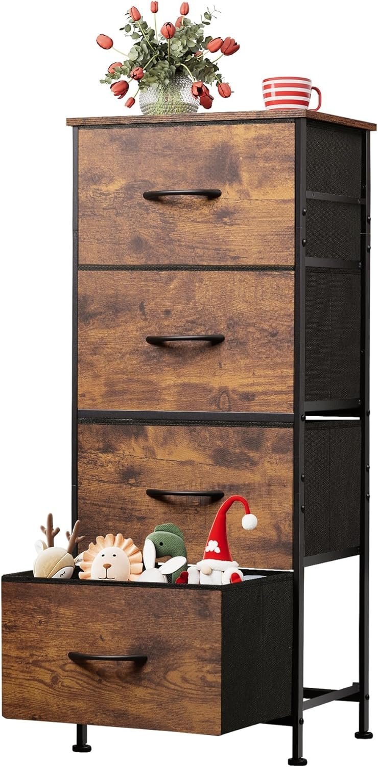 Dresser with 4 Drawers, Fabric Storage Tower